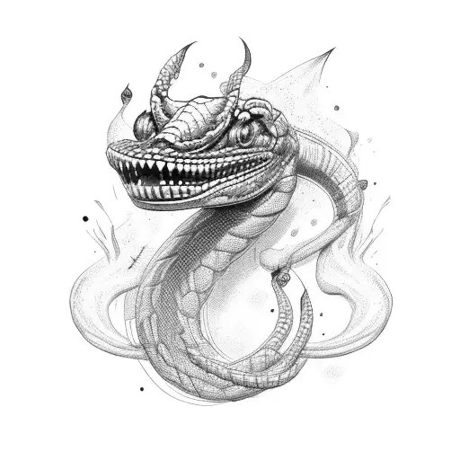 cobra fumando charuto em torno de um fuzil e uma bandeira ao lado  tattoo design idea