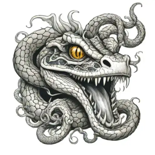 medusa white eyes snake out mouth wide open tattoo design idea