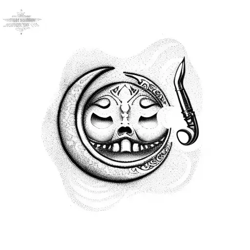 A dental tool transformed into a magical wand under a crescent moon tattoo design idea