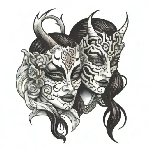 only mask and gemini face tattoo design idea