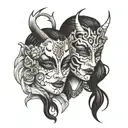 only mask and gemini face tattoo design idea
