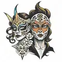 only mask and gemini face tattoo design idea