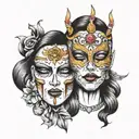 only mask and gemini face tattoo design idea