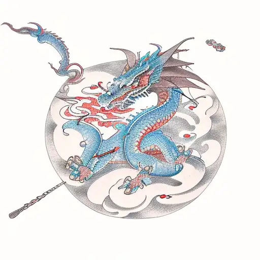 Dragon with Sagittarius constellation full sleeve tattoo design idea