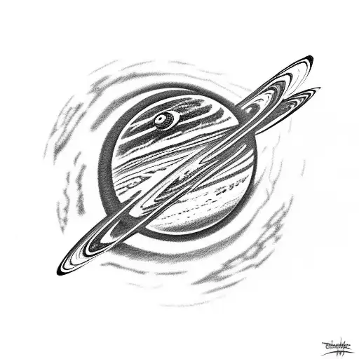 planet saturn getting sucked into a Black hole as tatoo tattoo design idea