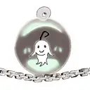 cute ghost chained up with background 4 birds tattoo design idea