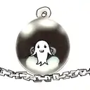 cute ghost chained up with background 4 birds tattoo design idea