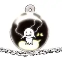 cute ghost chained up with background 4 birds tattoo design idea