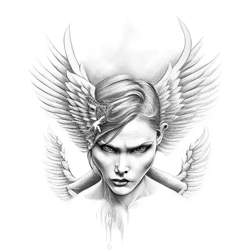 half devil and angel with wings tattoo design idea
