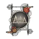stage light and truss bridge with letter tattoo design idea