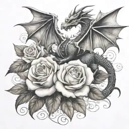 welsh dragon and white rose intertwined tattoo design idea