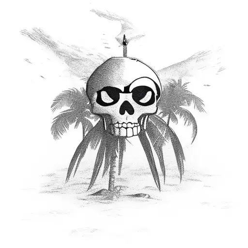 pirate pistol palm tree tattoo design idea