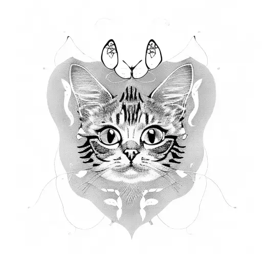 cat with butterfly tattoo design idea