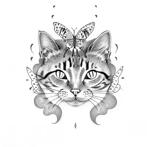 cat with butterfly tattoo design idea