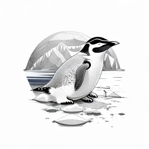 line penguin on the iceberg in the ocean tattoo design idea