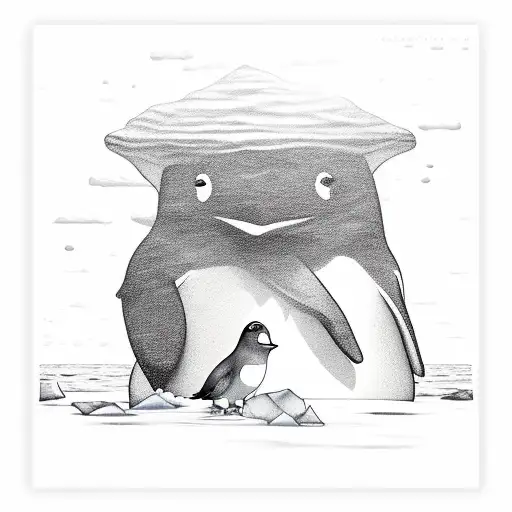 line penguin on the iceberg in the ocean tattoo design idea