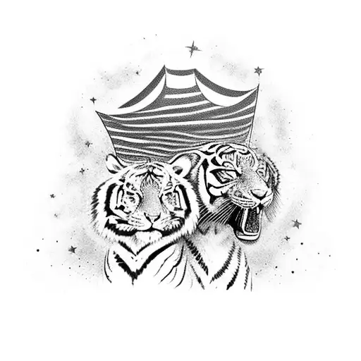 a boy and a tiger looking up at the stars  tattoo design idea