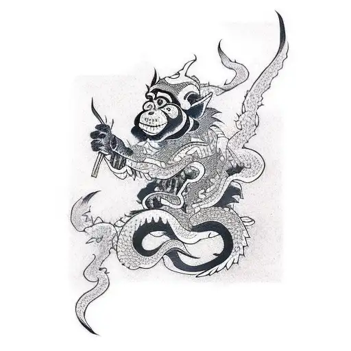 monkey and dragons  tattoo design idea