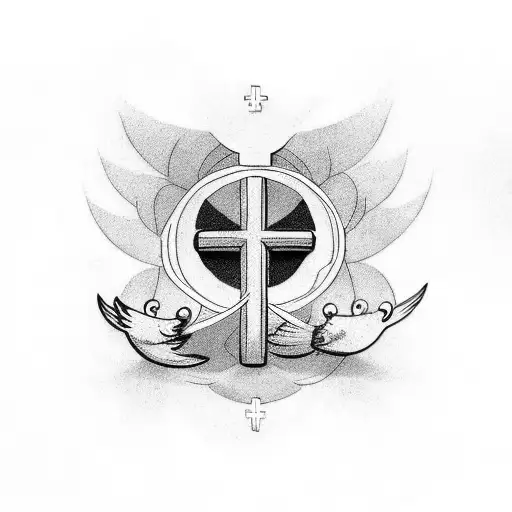 Christian Cross, twitter bird and peace sign tattoo design idea