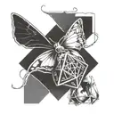 moth over a D20 dice outline drawing tattoo tattoo design idea