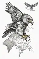 a wedgetail eagle with a map background that is subtly integrated with the southern cross symbol tattoo design idea