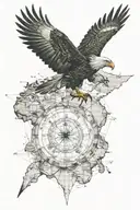 a wedgetail eagle with a map background that is subtly integrated with the southern cross symbol tattoo design idea