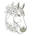 horse head and flowers tattoo design idea