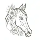 horse head and flowers tattoo design idea