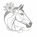 horse head and flowers tattoo design idea