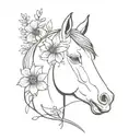 horse head and flowers tattoo design idea
