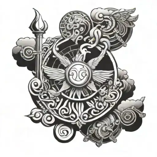 Apollo and Hermes staff with clouds tattoo design idea