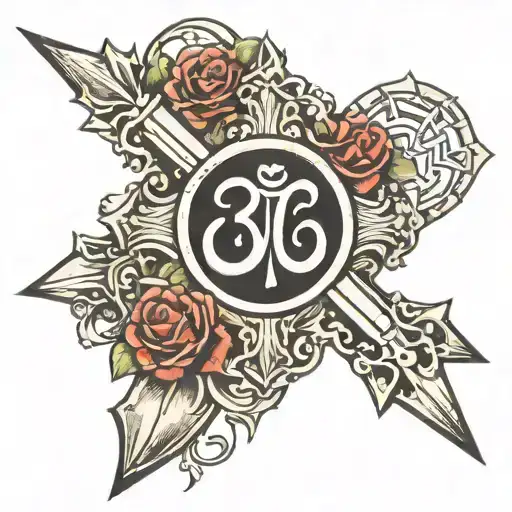 cross and roman numerals and om  tattoo design idea