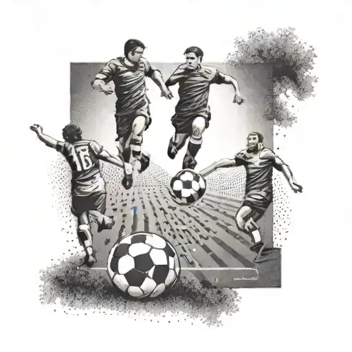 A soccer field with players forming the shape of a cross, representing the client's faith and love for the game tattoo design idea