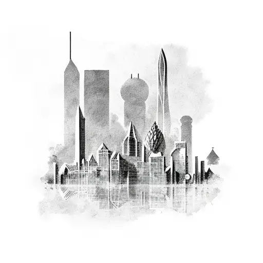 Piano keys forming a skyline of Maryland and DC tattoo design idea