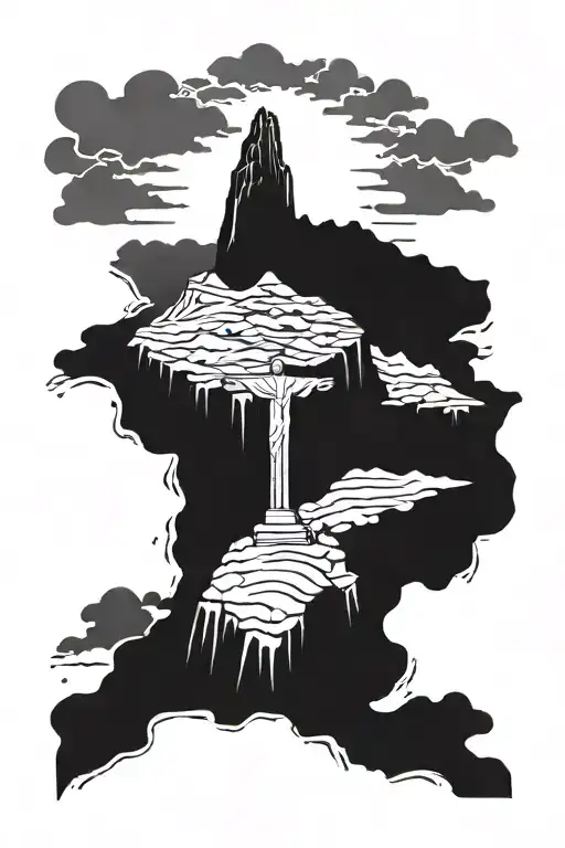 brazil mountain with christ redeemer on top tattoo design idea