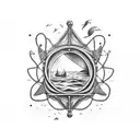 farol  com duas meninas na areia e um navio no mar  tattoo design idea