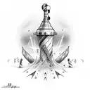 farol  com duas meninas na areia e um navio no mar  tattoo design idea