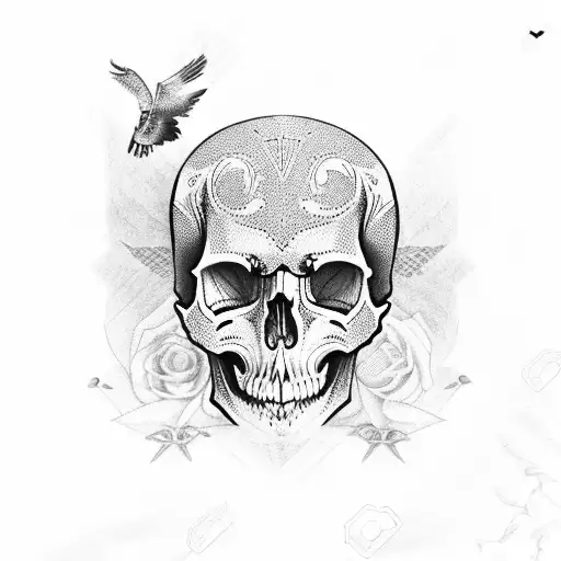 Skull with crow tattoo design idea
