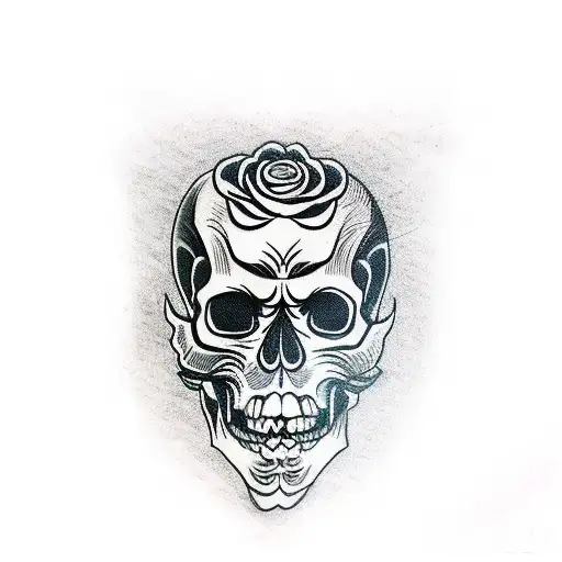 skull roses japanese oni mask reaper 777 tattoo design idea
