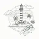 Beach, waves, Thailand, sun palm tree lighthouse, coordinates, diamond tattoo design idea