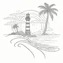 Beach, waves, Thailand, sun palm tree lighthouse, coordinates, diamond tattoo design idea