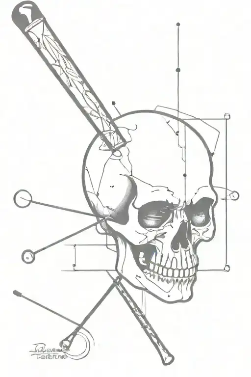 pool cues and skull face tattoo design idea