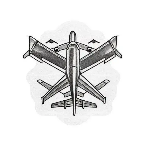 tattoo about traveling. include suitcase, passport, planes with think black lines tattoo design idea
