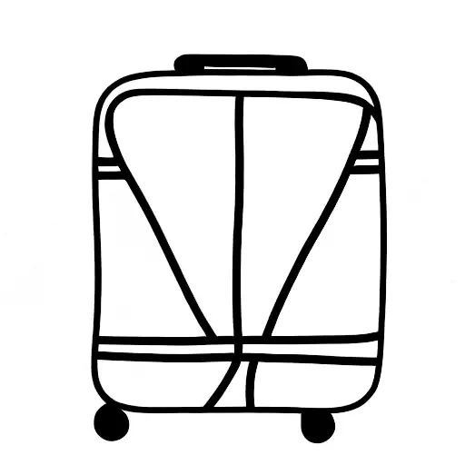 tattoo about traveling. include suitcase, passport, planes with think black lines tattoo design idea