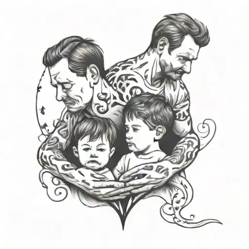 dad and two son born tattoo design idea