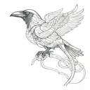 An abstract raven silhouette intertwined with a microphone cord, representing the client's passion for singing tattoo design idea