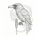 An abstract raven silhouette intertwined with a microphone cord, representing the client's passion for singing tattoo design idea