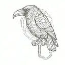 An abstract raven silhouette intertwined with a microphone cord, representing the client's passion for singing tattoo design idea