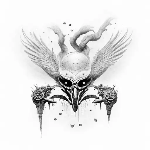 biomechanical, Crow, broken heart tattoo design idea