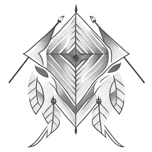 black and red native made arrow with feathers tattoo design idea